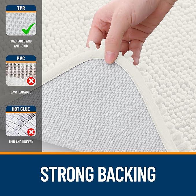 OLANLY Bathroom Rugs 47x17, Extra Soft Absorbent Chenille Bath Rugs, Rubber Backing Quick Dry, Machine Washable Bath Mats for Bathroom Floor, Tub and Shower, Home Decor Accessories, Ivory - ModernBath