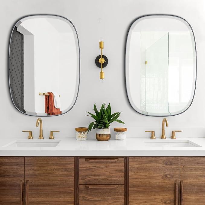 POZINO Matte Black Beveled Mirror, 24"x32" Rectangle Vanity Mirror for Over Sink, Modern Mirrors with Premium Metal Frame, Oblong Mirrors for Bathroom Bedroom Living Room, Horizontal Or Vertical - ModernBath