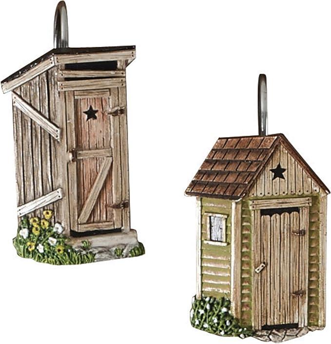 Park Designs Outhouse Shower Curtain Hooks | Decorative Rustic Bathroom Curtain Hook Set of 12 | Hand-Painted Resin with Vintage Country Charm | Farmhouse Bath Accessory for Themed Décor | Durable & - ModernBath