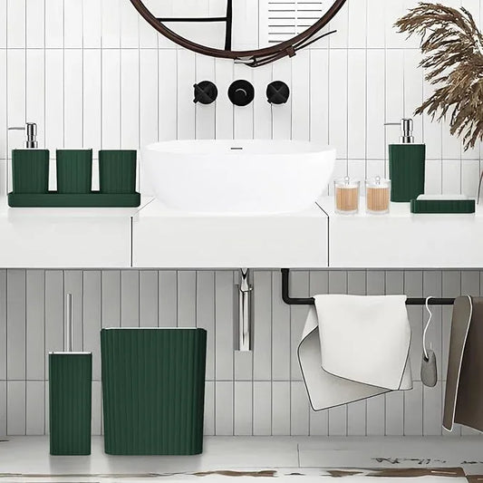 XLHOMO Bathroom Accessories Set - Gorgeous Green Bathroom Set, 10PC Green Bathroom Accessory Set, Bathroom Sets with Toilet Brush, Bathroom Trash Can - ModernBath