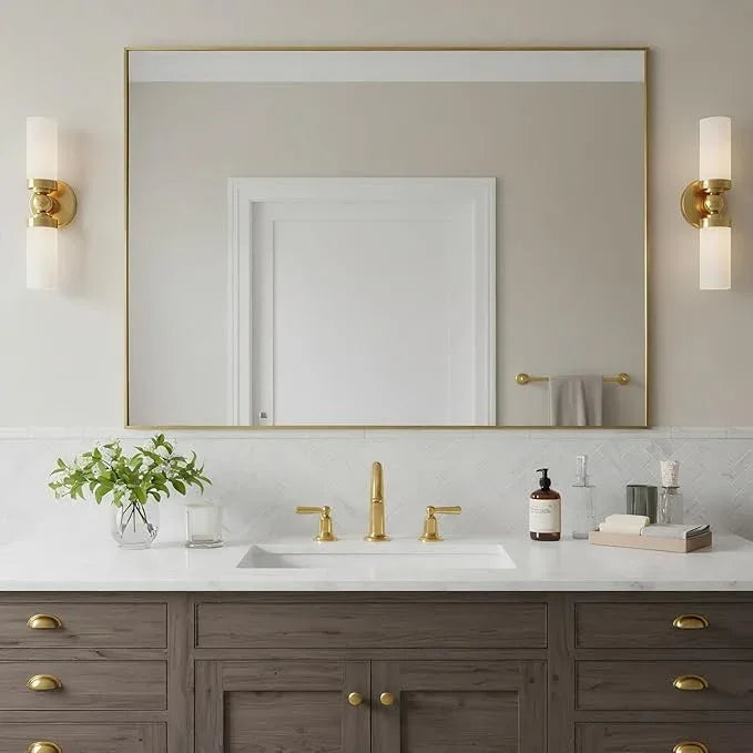 Bonverre 30x40 Inch Brass Bathroom Mirror for Wall, Aluminum Frame Rectangle Rectangular Vanity Mirror, Modern Large for Bedroom, Living Room, Horizontal or Vertical - ModernBath