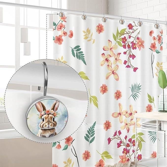 Easter 12pcs Rabbit Shower Curtain Hooks,Decorative Shower Curtain Hanger Rings Roller,Stainless Steel Round Shower Rings Hangers for Bathroom - ModernBath