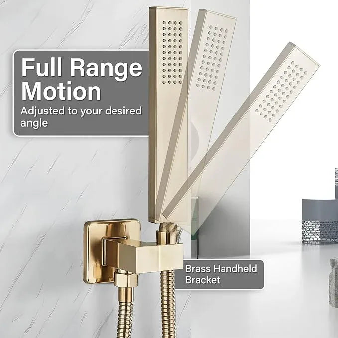 Shower Faucet Set Rain Shower System with 10 Inches Rain Shower Head and Handheld Spray, Bathroom Shower Fixtures Brushed Gold Shower Kit with Brass Valve,Ceiling Mounted - ModernBath