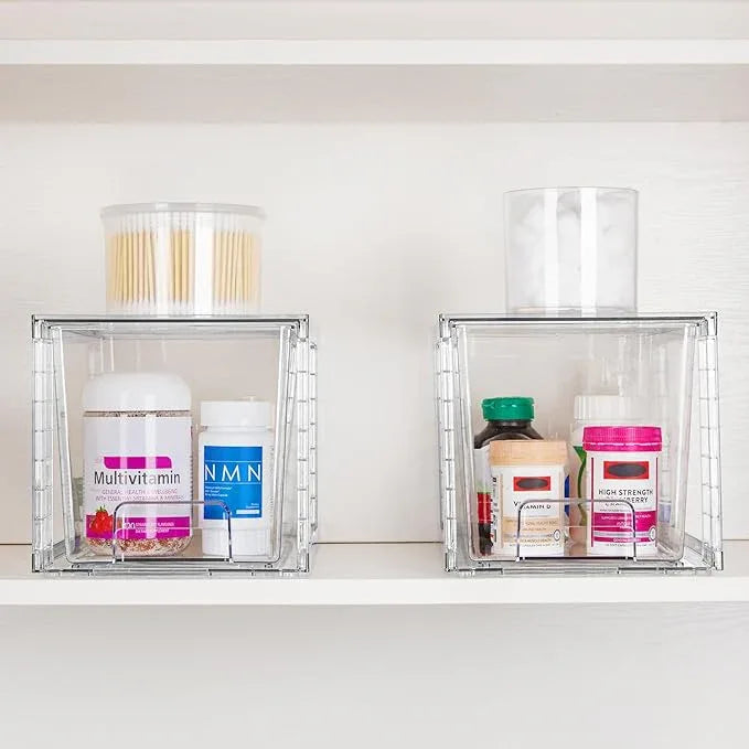 Vtopmart 4 Pack Large Stackable Storage Drawers,Easily Assemble Acrylic Bathroom Closet Undersink Organizers and Storage,Plastic Bins for Kitchen Cabinets,Pantry,Makeup,Medicine Organization - ModernBath