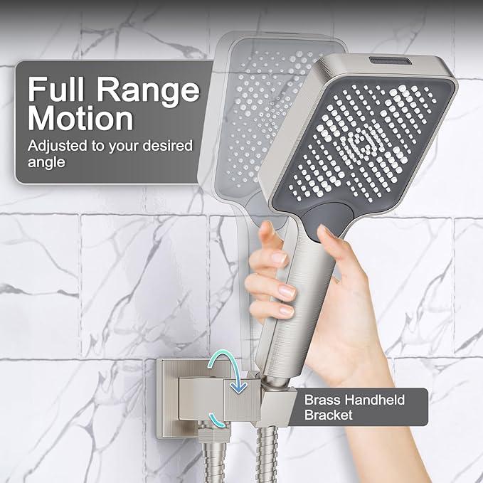 Shower System 13-Inch Rainfall Shower Head - 3 Setting Handheld Sprayer, Complete Bathroom Set with Faucet Mixer Trim Kit & Valve Brushed Nickel - ModernBath