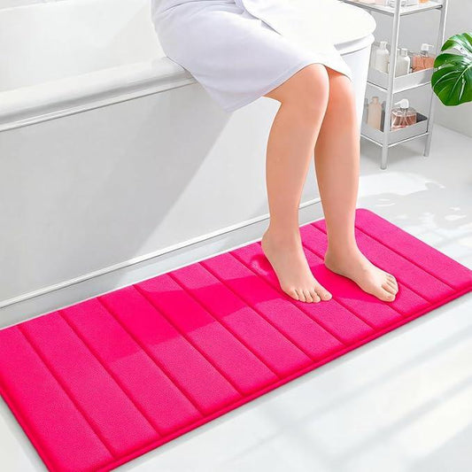 OLANLY Memory Foam Long Bathroom Rugs Runner 47x17, Super Soft Absorbent Bath Mat, Quick Dry, Machine Washable Shower Floor Rugs, Bathmat Carpet, Bathroom Home Decor Accessories, Hot Pink - ModernBath