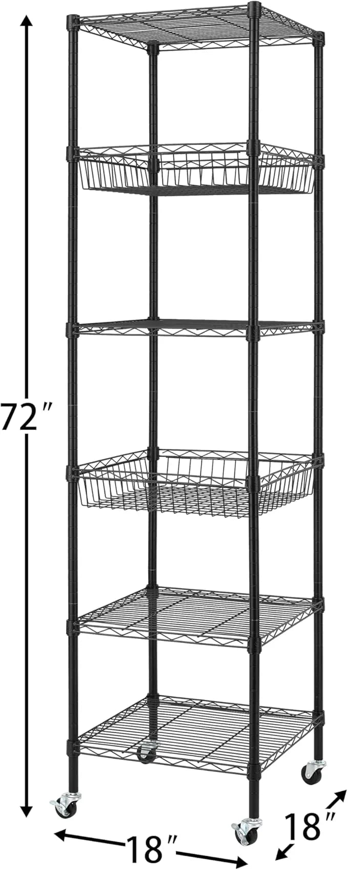 Finnhomy Heavy Duty 6 Tier Wire Shelving Unit with Wheels 18x18x72-inches 6 Shelves Metal Storage Rack Thicken Steel Tube, Adjustable Shelving Rack for Kitchen Bathroom Office, NSF Certified, Black - ModernBath