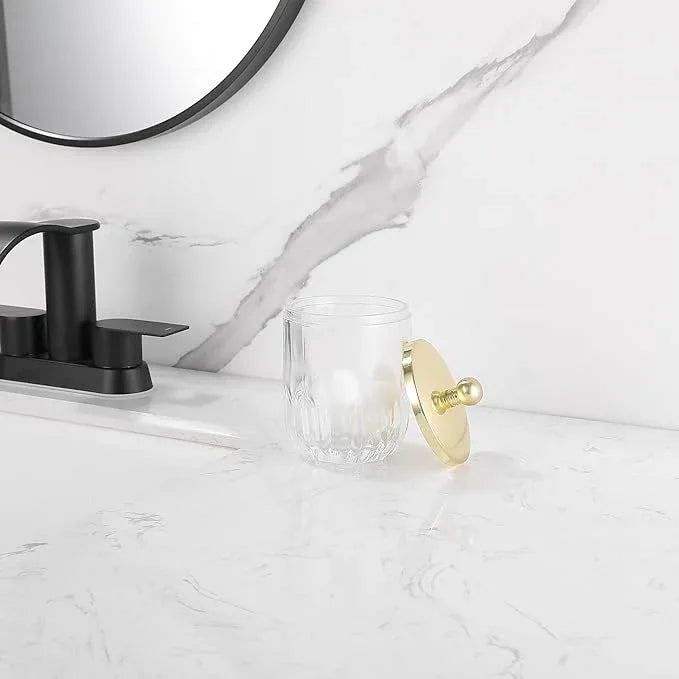 Indecor Home Clear Transparent Apothecary Vertical Wavy Glass Jar With Gold Metal Lid Cover for Bathroom Organization, Cotton Balls, Q Tips, and Small Accessories, Bathroom Storage - ModernBath