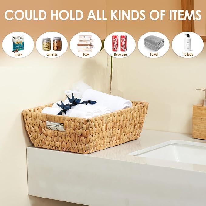 Wicker Baskets 2 Pack, Water Hyacinth Wicker Storage Basket with Handles for Organizing, Handmade Large Baskets, Natural - ModernBath