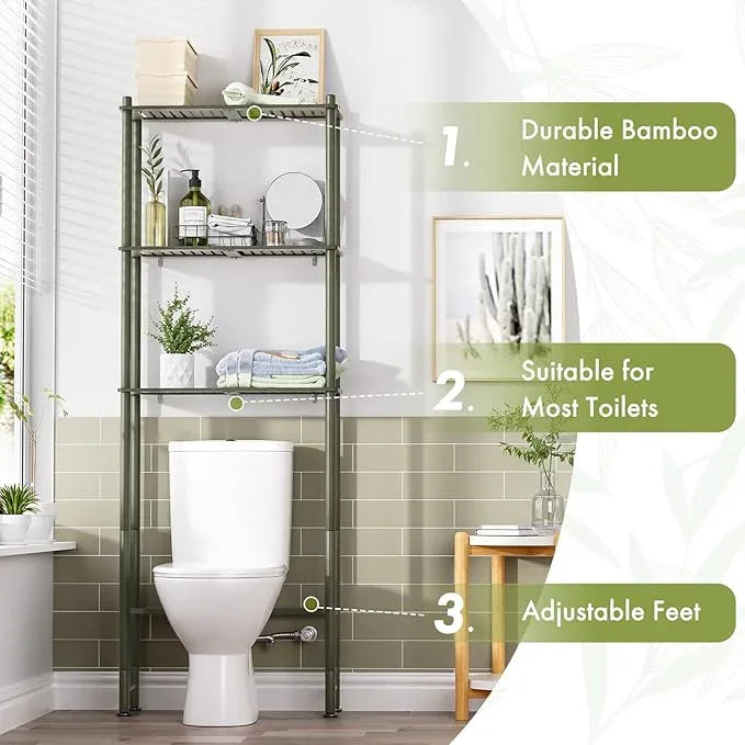 AmazerBath Bamboo Over The Toilet Storage Shelf, 3-Tier Over Toilet Bathroom Organizer Rack, Bathroom Shelves Over Toilet Space Saver, Forest Green - ModernBath