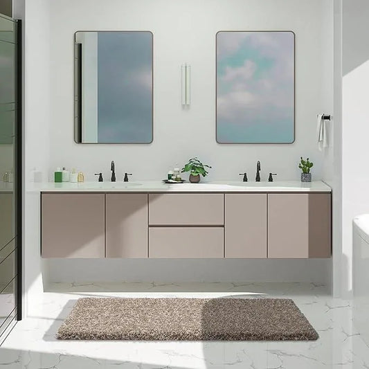 Yimobra Luxury Bathroom Rugs, Fluffy Bath Mats, Non Slip, Water Absorbent Microfiber, Machine Washable, Plush Runner Shower Rugs, Thick Matts for Bathroom Floor&Tub, 60"x 24", Light Brown and White - ModernBath