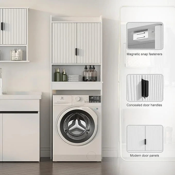 Bathroom Over The Toilet Storage Cabinet,Farmhouse Over The Toilet Storage with 2 Wave-Pattern Doors and Open Storage Shelf,Space Saver Behind Toilet Bathroom Organizer for Restroom/Laundry - ModernBath
