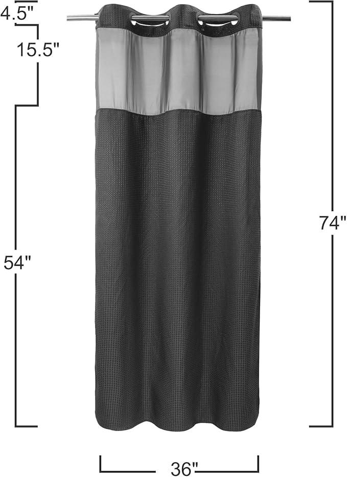 River Dream Stall Heavyweight No Hooks Required Dotted Waffle Weave Shower Curtain with Snap in Liner - 36W x 74H,Hotel Grade,Spa Like Bath Curtain,Graphite Grey - ModernBath