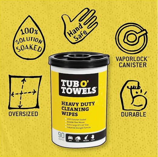 Tub O' Towels TW90 Heavy-Duty 10" x 12" Size Multi-Surface Cleaning Wipes, (10" x 12" wipes) Per Canister, Pack of 1, 90 Count Total - ModernBath