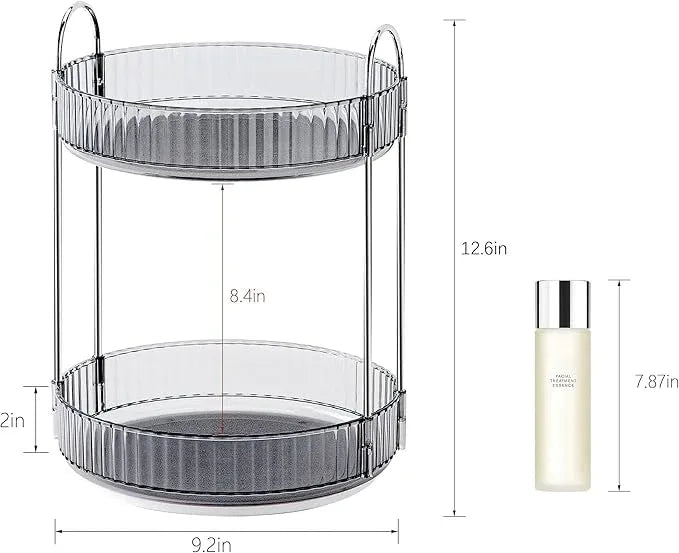 INVSSENE 360° Rotating Makeup Organizer, Bathroom Make Up Spinning Holder Rack, Large Capacity Cosmetics Storage Vanity Shelf Countertop, Fits Cosmetics, Perfume, Skincare, Lipsticks(2 Tiers, Gray) - ModernBath