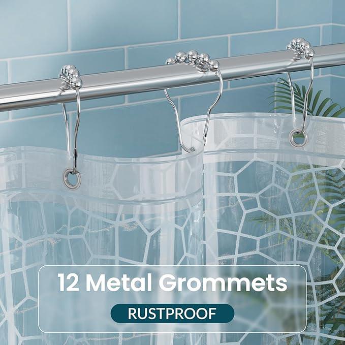 Titanker Clear Shower Curtain Liner with Water Cube, Medium Weight Plastic Shower Liner PEVA Waterproof Shower Curtains for Bathroom with Big Stones and Grommets, 72x72 Inches - ModernBath