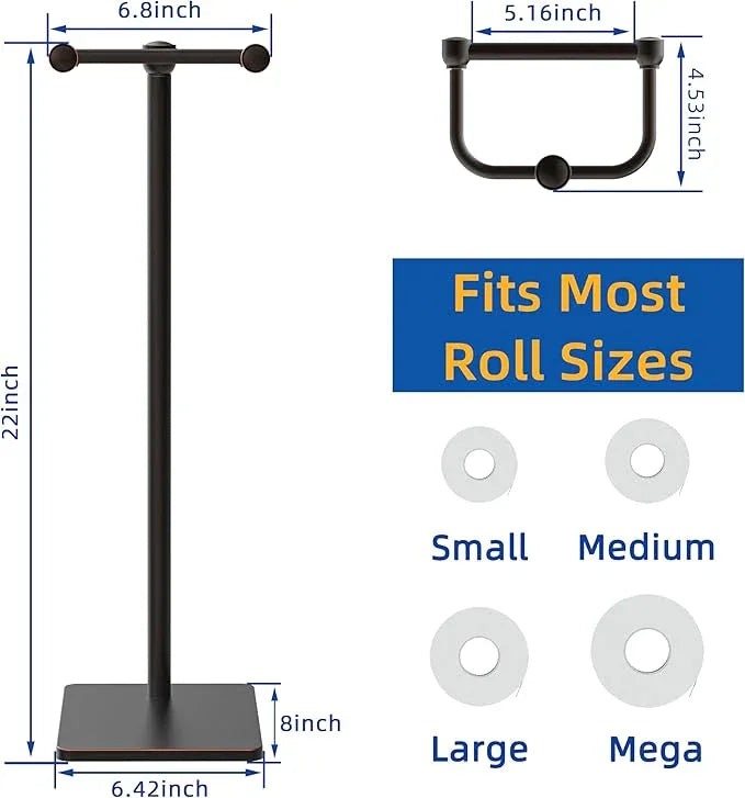 RUACQ Toilet Paper Holder Stand, Bathroom Toilet Paper Roll Holder Free Standing, Toilet Tissue Holder Stand with Post Pivoting Design, Stable Weighted Base, SUS304 Stainless Steel (Oil Rubbed Bronze) - ModernBath