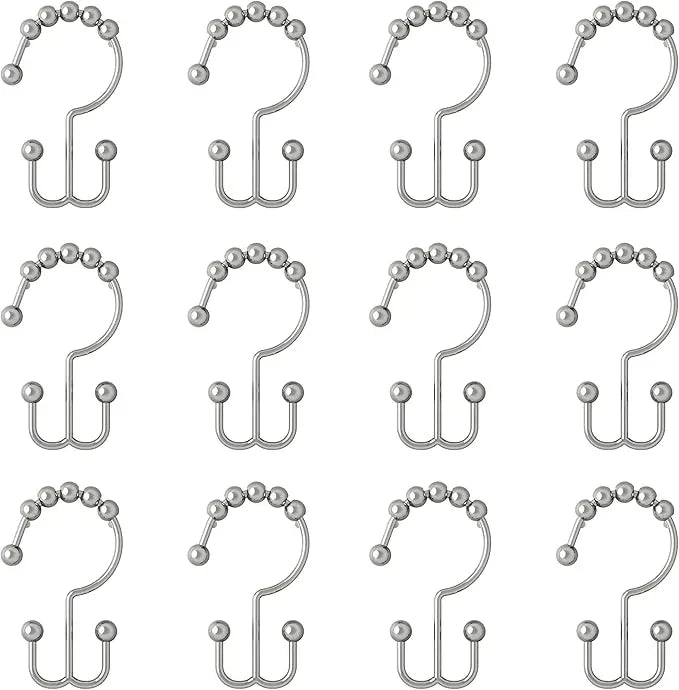 Zenna Home Shower Curtain Hooks, Chrome, Set of 12 – Premium Shower Curtain and Liner Rings with Double Roller Glide and Double-Sided Design – Rust Resistant - ModernBath