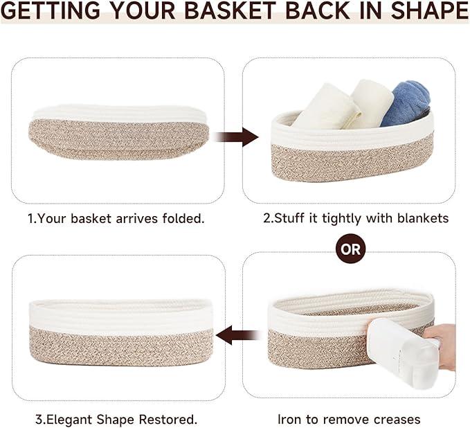 Temary 2PC Small Storage Bins Basket, 13x5.9x3.9 inch Woven Storage Basket with Handles for Storage Toilet Paper Rolls, Narrow Storage Baskets for Entryway, Closets, Shelves (Brown) - ModernBath