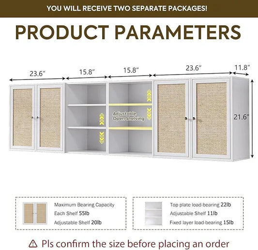 Kitchen Wall Cabinets,78.8" W Rattan Wall Mounted Laundry Cabinets with Adjustable Shelf, Floating Hanging Storage Cabinet for Laundry Room, Bathroom, Kitchen - ModernBath