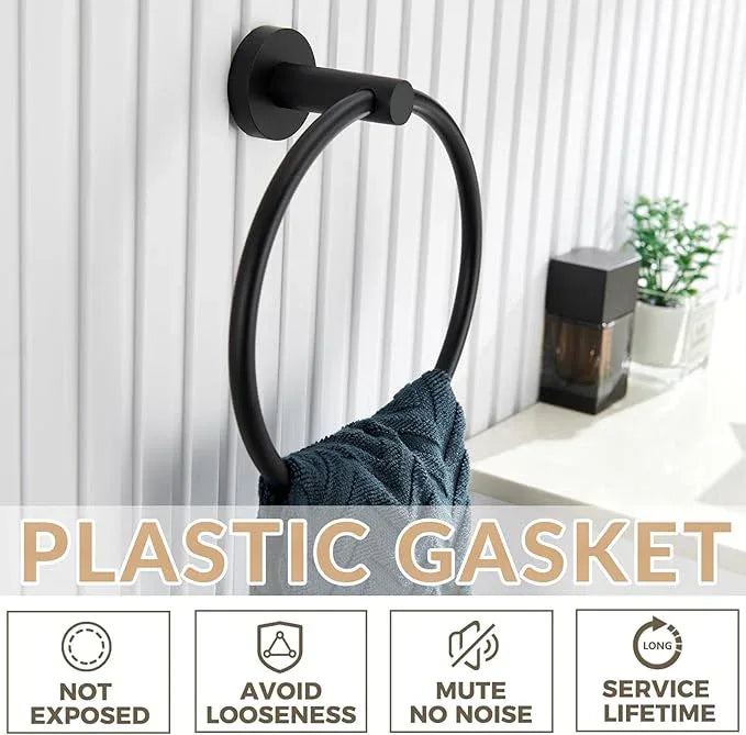 APLusee Matte Black Towel Ring Wall Mounted, Hand Towel Holder for Bathroom, Solid Stainless Steel Round Wall Hanger - ModernBath
