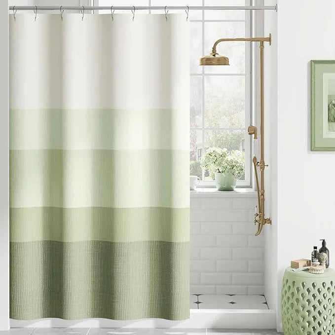 jinchan Small Stall Shower Curtain 48x72 inches Ombre Forest Green Striped Shower Curtain for Bathroom Neutral Gradual Color Waterproof Fabric Minimalist Modern with 8 Hooks - ModernBath