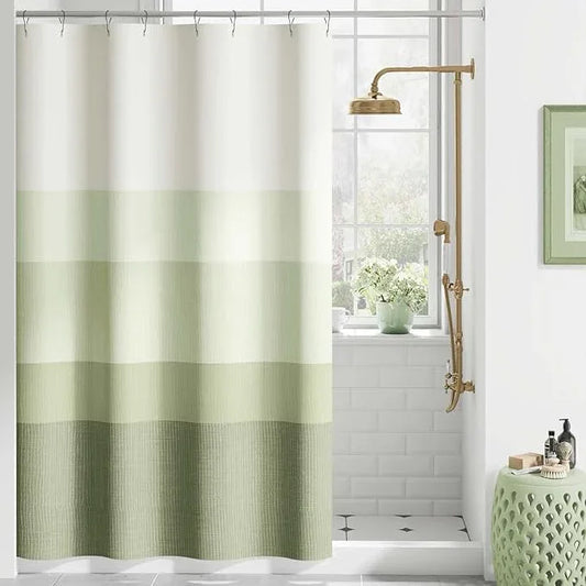 jinchan Small Stall Shower Curtain 48x72 inches Ombre Forest Green Striped Shower Curtain for Bathroom Neutral Gradual Color Waterproof Fabric Minimalist Modern with 8 Hooks - ModernBath