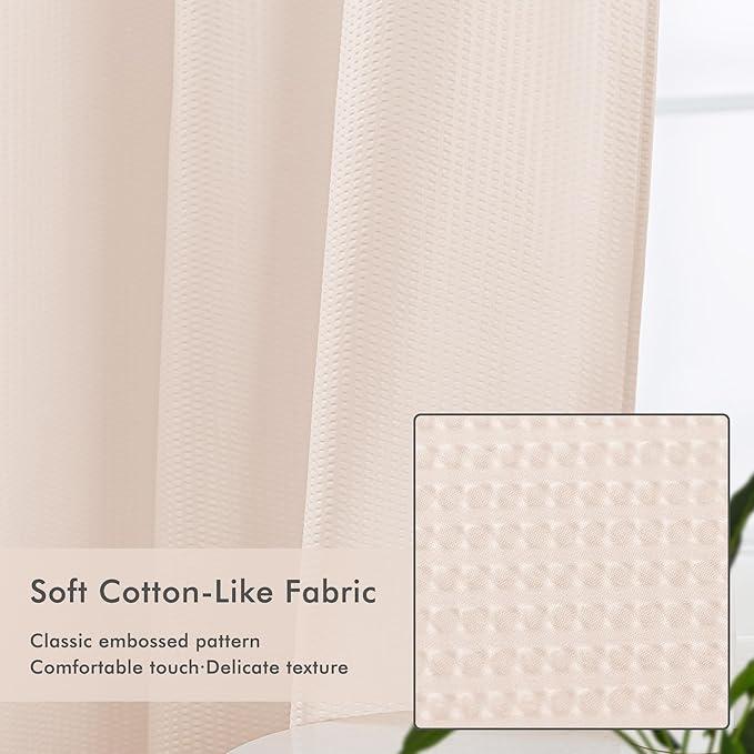Mrs Awesome No Hook Shower Curtain with Snap-in Liner, Embossed Waffle Design Fabric Shower Curtain for Bathroom, Soft & Lightweight, 71x74, Pink - ModernBath