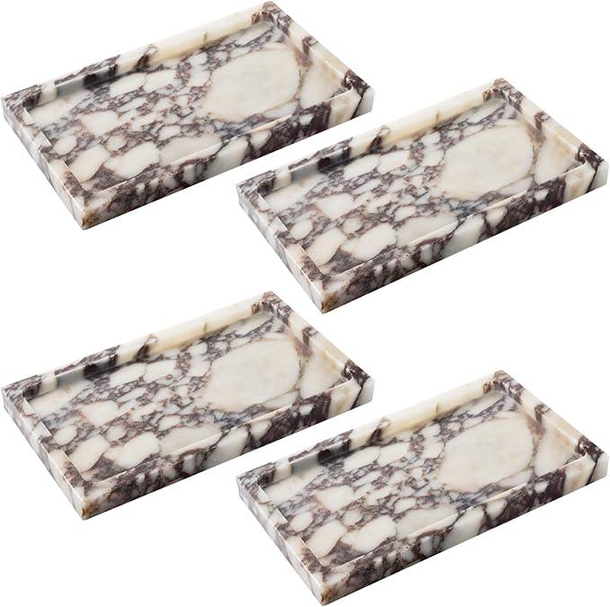 Calacatta Viola Marble Trays 10"x6" Rectangular - Vanity & Desk Organizer Set, Stone Serving Platter for Jewelry/Perfume - ModernBath