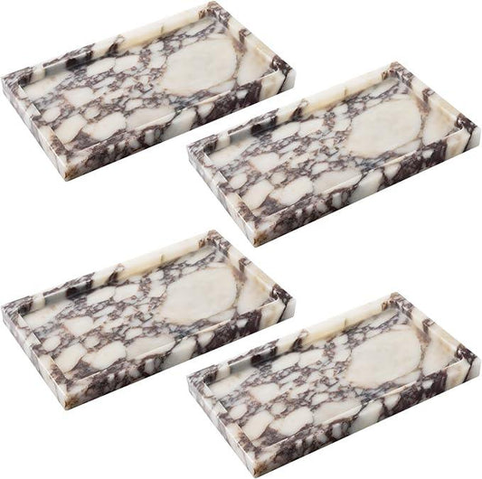 Calacatta Viola Marble Trays 10"x6" Rectangular - Vanity & Desk Organizer Set, Stone Serving Platter for Jewelry/Perfume - ModernBath