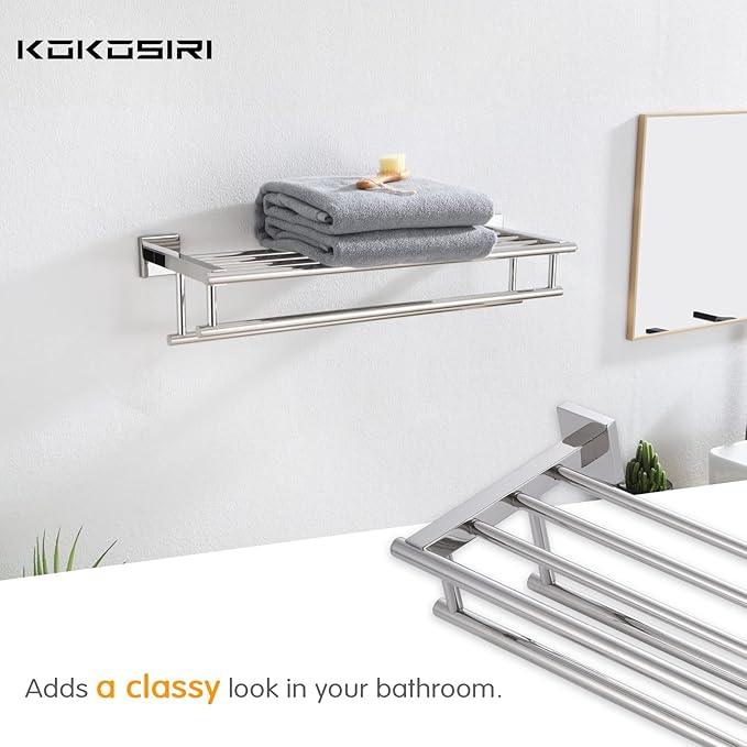 KOKOSIRI Bath Towel Rail Bathroom Towel Rack Towel Holder 24 Inch Towel Shelf with Double Towel Bars Wall Mounted SUS 304 Stainless Steel, Polished Chrome, B6005CH-L24 - ModernBath