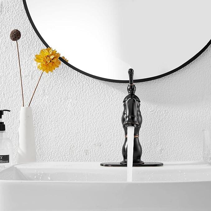 Oil Rubbed Bronze Bathroom Faucet GGStudy Bathroom Vanity Faucet Single Handle One Hole Bathroom Sink Faucet Basin Mixer Tap Matching Pop Up Drain with Overflow - ModernBath