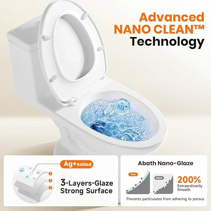 One Piece Toilet for Bathrooms Elongated Soft Close Seat, 17" ADA Chair Height, 360° TSUNAMI Dual Flush 0.8/1.28 GPF, WaterSense Certified, Modern Easy Clean Toilets for Small Space, 12'' Rough-In - ModernBath