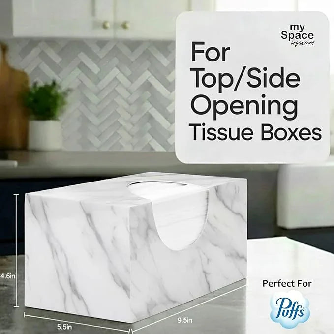 Tissue Box Cover Rectangle - Tissue Box Holder Rectangular - Compatible with Puffs - Acrylic Marble Bathroom Accessories Decor - ModernBath