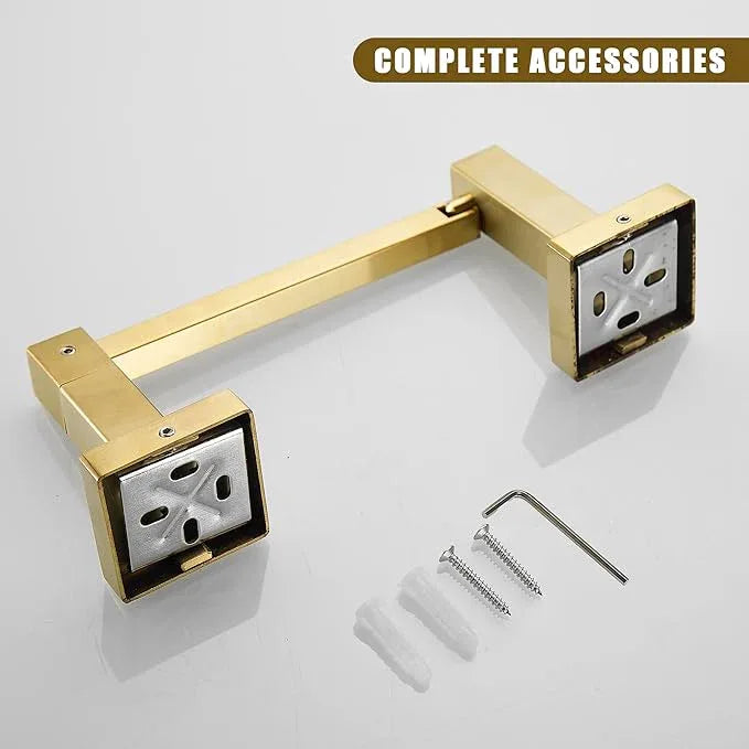 BigBig Home Gold Toilet Paper Holder Towel Ring, Brushed Gold Hand Towel Holder Bathroom Hardware Accessories Wall Mount Double Post Toilet Tissue Roll Holder Square 2 Pieces Set - ModernBath