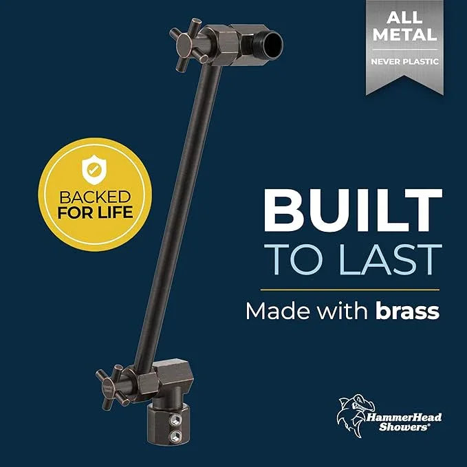 HammerHead Showers® Solid Metal 12-Inch Adjustable Shower Extension Arm – Raises Showerhead Height, Supports up to 10lbs – Oil Rubbed Bronze - ModernBath