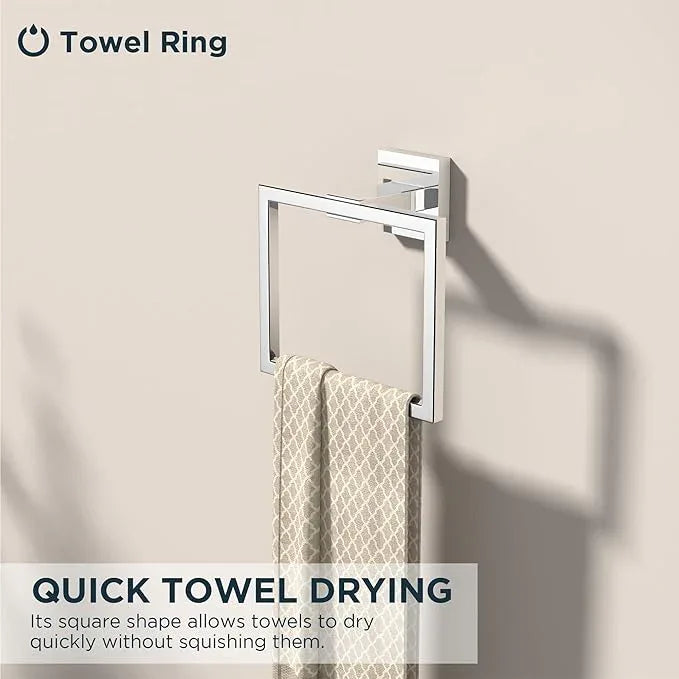 FORIOUS Toilet Paper Holder Set Wall Mount, SUS 304 Stainless Steel Pivoting Toilet Paper Holder and Towel Ring, Hand Towel Holder Set for Bathroom, Square Bathroom Hardware Set, Chrome - ModernBath