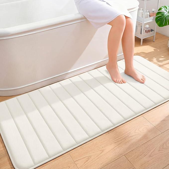 OLANLY Memory Foam Long Bathroom Rugs Runner 59x24, Super Soft Absorbent Bath Mat, Quick Dry, Machine Washable Shower Floor Rugs, Bathmat Carpet, Bathroom Home Decor Accessories, Ivory - ModernBath