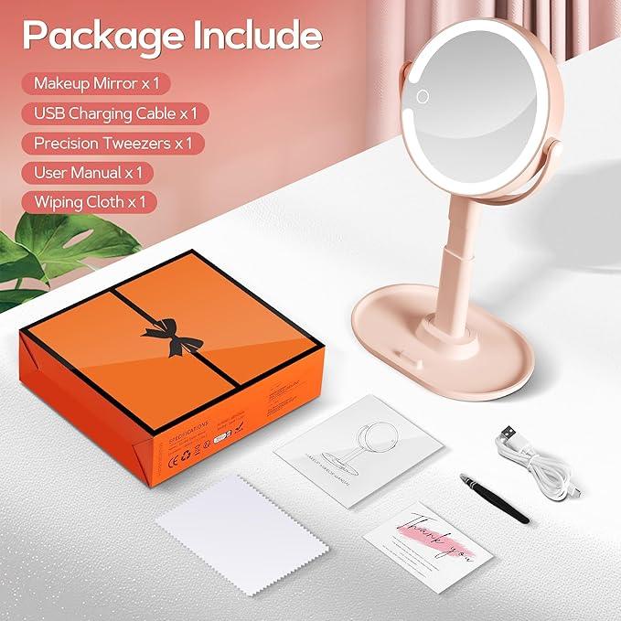 B Beauty Planet Makeup Mirror with Lights, Lighted Magnifying Mirror 30X with 3 Lighting and Adjustable Brightness, 2-Sided Height Adjustable Vanity Mirror for Bathroom, Gifts for Women Pink - ModernBath