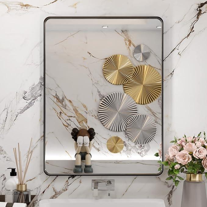 WEER Black Bathroom Mirror 24X32 Inch, Rectangular Black Metal Frame Mirror, Matte Black Bathroom Vanity Mirror with Tempered Glass, Rounded Corner, Anti-Rust (Horizontal/Vertical) - ModernBath