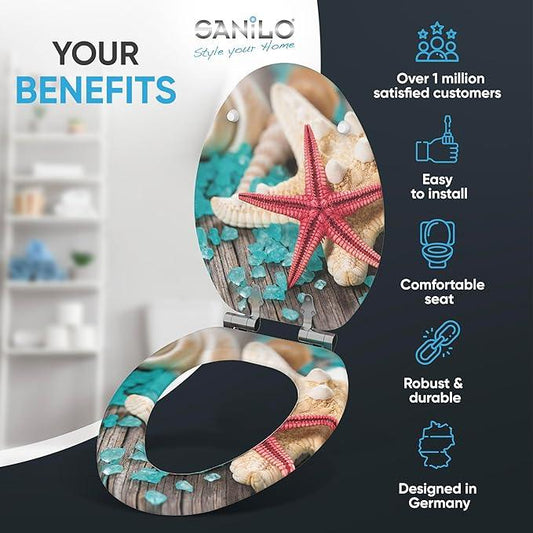 SANILO Wooden Toilet Seat with Soft Close [ELONGATED] - Decorative, Quiet & Slow Close Molded Wood Seat - With Strong Bumpers & Hinges - Adjustable Fit - Bath Salt - ModernBath