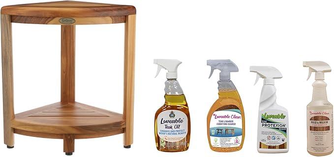 EcoDecors SnazzyCorner 18" Teak Wood Corner Shower Shelf, Fully Assembled | Loveable Four Pack Bundle - ModernBath