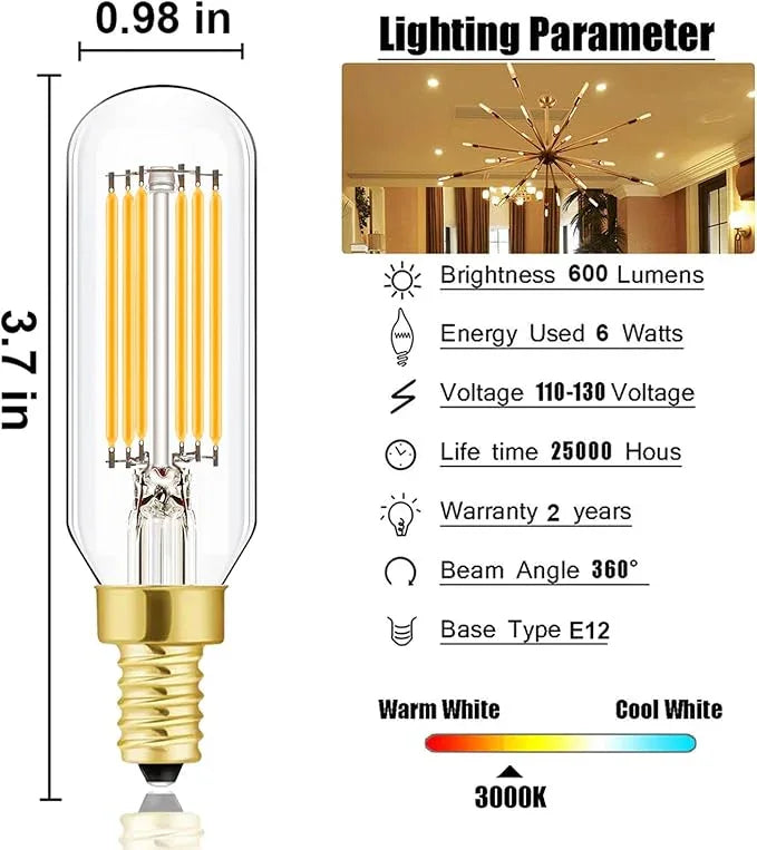 Leools E12 LED Bulb Dimmable 6W Equal 60 watt Light Bulb Soft White 3000K T6 T25 E12 Candelabra Bulb 60 watt for Chandeliers,Ceiling Fan,Pendant,Wall sconces AC120V 600LM e12 Light Bulb 6Pack - ModernBath