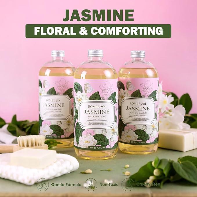 ROMIIE ZOI Liquid Hand Soap Refills Gift Set – Jasmine Scent – 3 x 26Fl Oz Bottles – Plant-Based, Non-Toxic, Gentle & Moisturizing Formula with Essential Oils – for Bathroom, Kitchen & Home Gifting - ModernBath