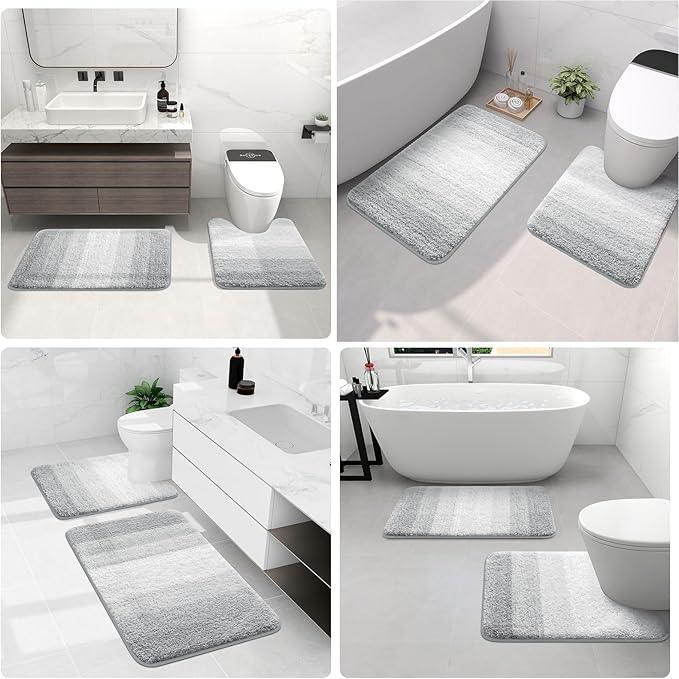 Arotive Microfiber Bathroom Rugs, Shaggy Soft and Absorbent Bath Rug, Non-Slip, Thick Plush Machine Washable Dry Bath Mats for Bathroom, Tub and Shower, 24x16, Light Grey, Rectangular - ModernBath