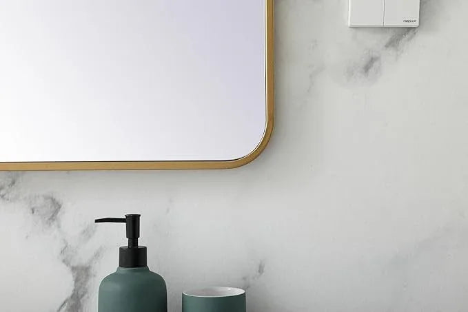 ARS Concepts Aura, Soft Corner Metal Rectangular Mirror 28X42 Inch in, Modern, Brass - ModernBath