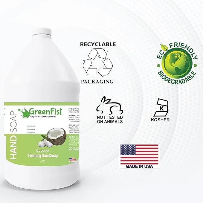 GreenFist Foaming Hand Soap Refills Jug Coconut Scent Foam Refill Made in USA, 128 ounce (1 Gallon) - ModernBath