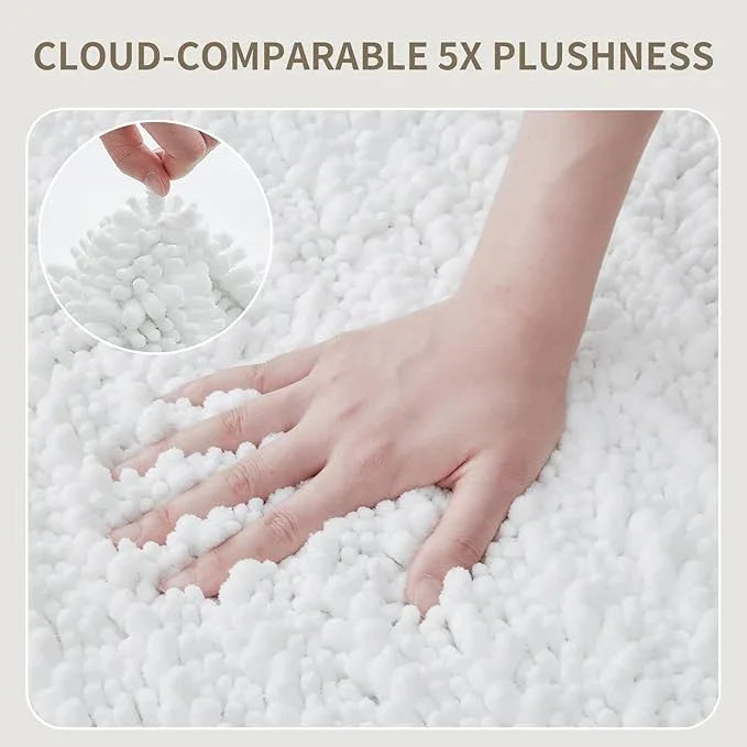 Ruggnovea Toilet Rugs U-Shaped Mat 24x24, Contour Bathroom Mat - Ultra Soft & Absorbent Chenille, Quick-Dry, Machine Washable with Non Slip Barrier Backing, White - ModernBath