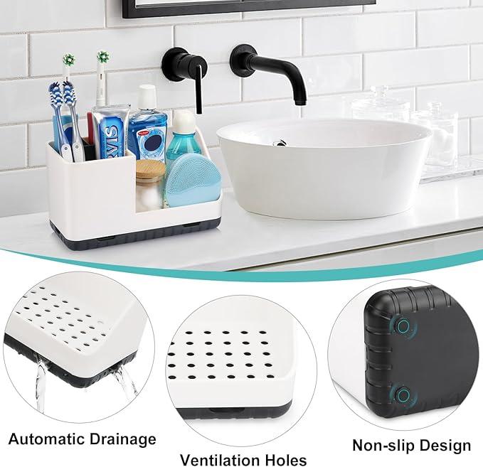 PARKMANI Bathroom Counter Organizer, Bathroom Organizers and Storage, Detachable Toothbrush Holders for Bathroom Vanity Sink Organizer (White) - ModernBath