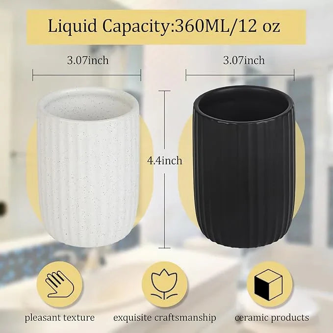 VivaBelle 8 oz Toothbrush Holders for Bathroom, Ceramic Tooth Brushing Dispenser, Small Tooth Brush Organizer for Countertop, Toothpaste Storage Stand, Tumbler Storage Cup for Makeup Brushes -Black - ModernBath